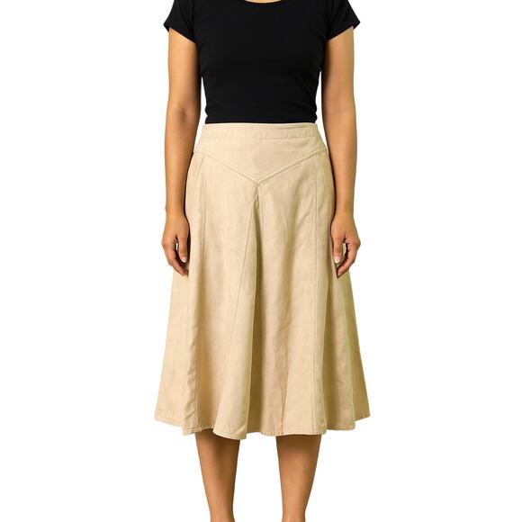 Coldwater creek PM PETITE M faux suede neutral cream skirt high rise flowy EUC - Picture 1 of 7